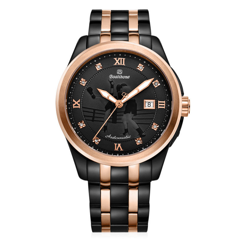 宝航拳王男士手表玫瑰金黑